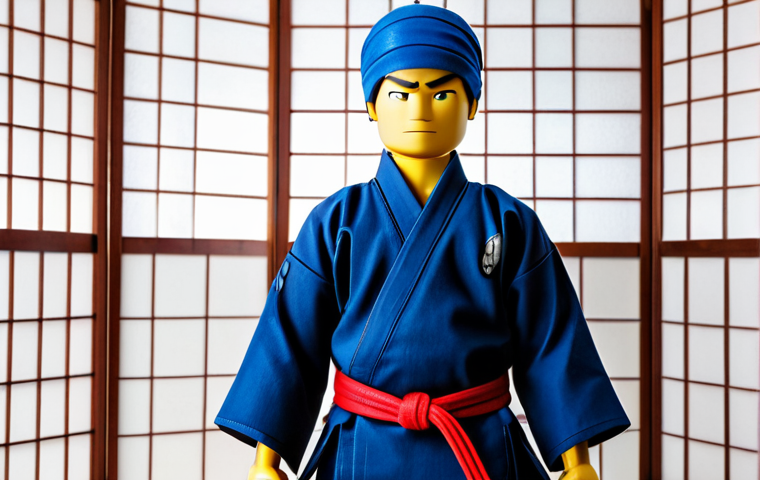 A male Ninjago character in a simple, early-era martial arts suit. The character is fully clothed in a modest, primary-colored gi, such as vibrant red or deep blue, with clean, functional lines designed for agile movement. The attire is traditional in style, focusing on practicality rather than elaborate details, and includes a matching head wrap. The character stands in a traditional dojo with natural light filtering through shoji screens, conveying a sense of focused training. Perfect anatomy, correct proportions, natural pose, well-formed hands, proper finger count, natural body proportions. High-resolution, professional photography, clean aesthetic. Safe for work, appropriate content, fully clothed, modest, family-friendly.